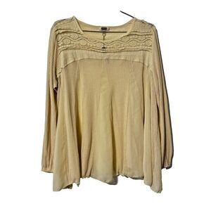 Gimmicks by BKE Women Cream Lace Mixed Media Ribbed Chiffon Peasant Blouse M